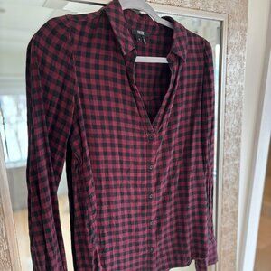 PAIGE Maroon and black checkered button up